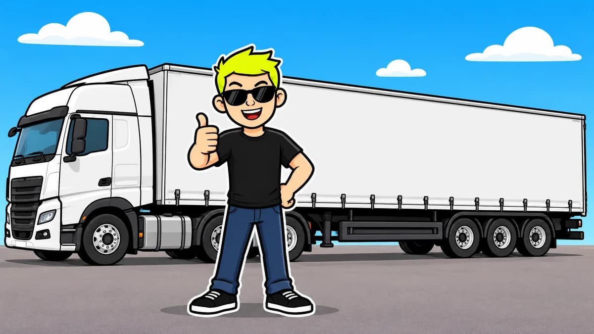 Ilustración de un camión articulado con un conductor delante