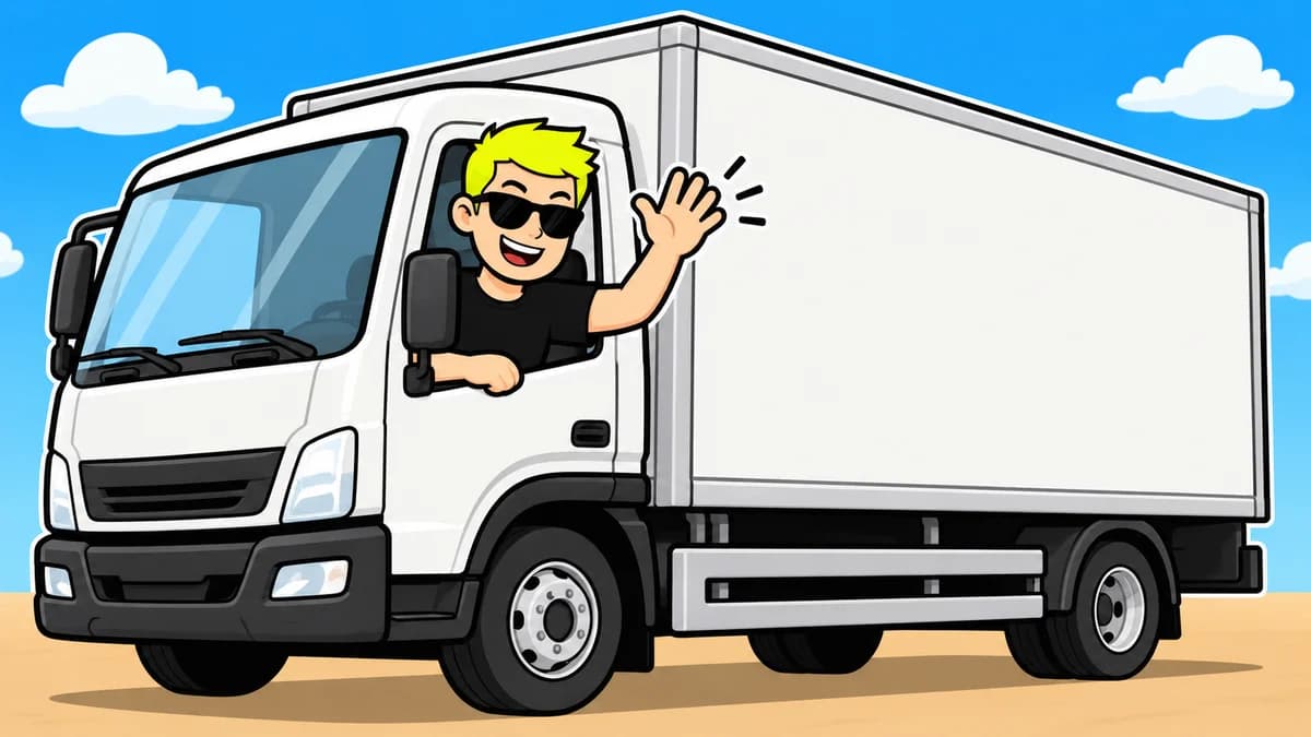 Ilustración de un conductor saludando desde la cabina de un camión