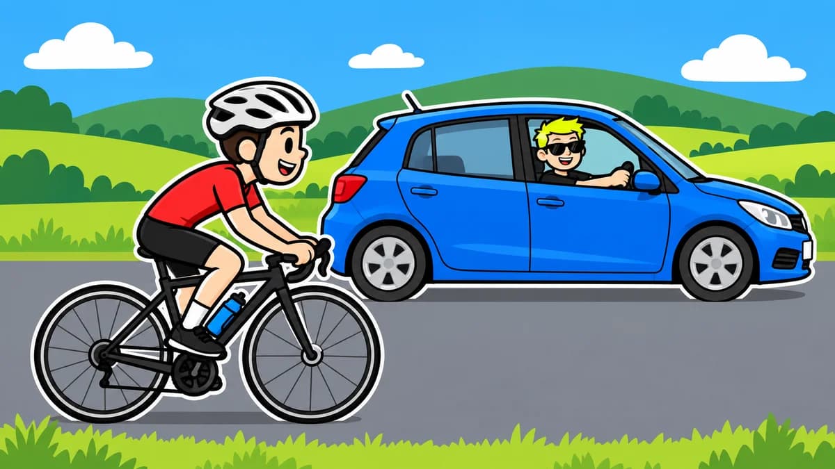 Ilustración de un coche pasando junto a un ciclista con amplio espacio lateral