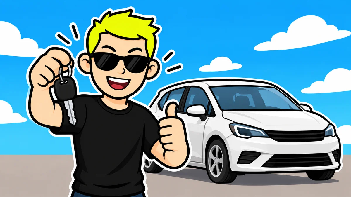 Ilustración de un joven con las llaves junto a un coche