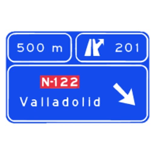 Presenalizacion con senales sobre la calzada en autopista o autovia hacia cualquier carretera