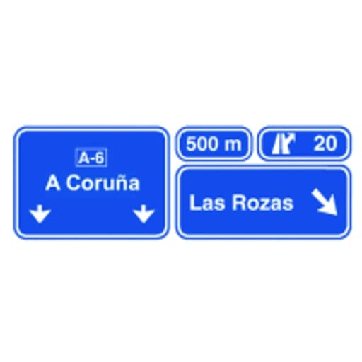 Presenalizacion con senales sobre la calzada en autopista o autovia hacia cualquier carretera y direccion propia