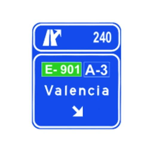 Senal sobre la calzada en autopista o autovia salida inmediata hacia autopista o autovia