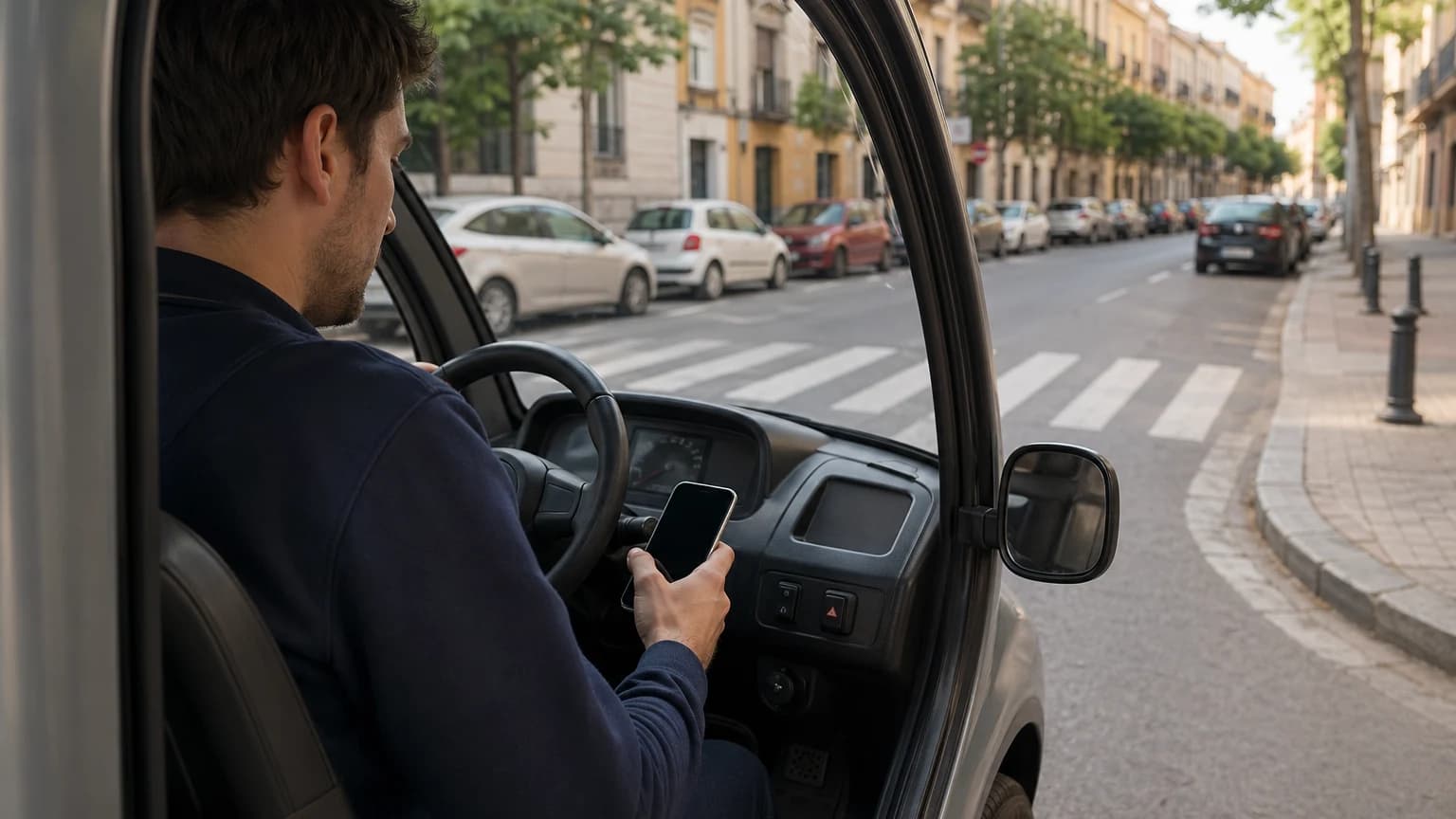 Handling a mobile phone while driving a vehicle for persons with reduced mobility: