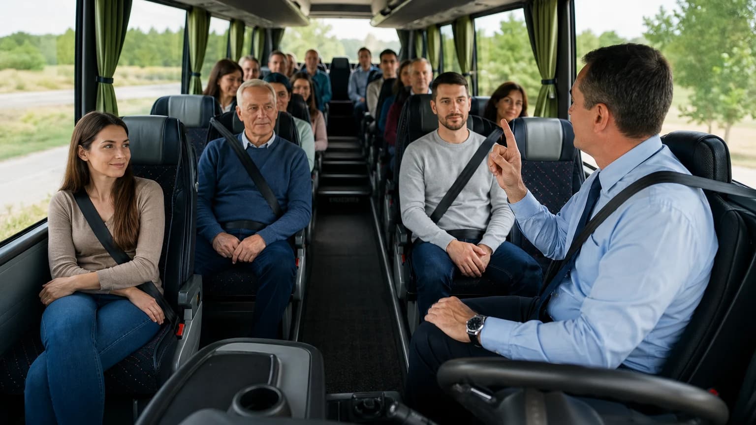En un autobus equipado con cinturones, antes o al inicio del viaje debe recordarse a los viajeros obligados que: