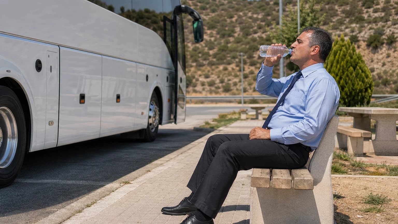 If you feel fatigued while driving a bus, the correct action is to: