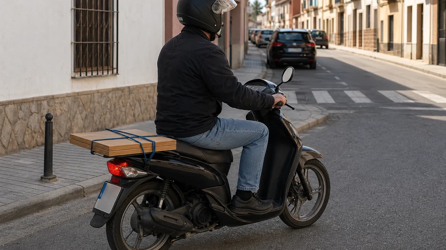 En un ciclomotor de dos ruedas de anchura inferior a 1 metro, ¿puede sobresalir lateralmente la carga transportada?
