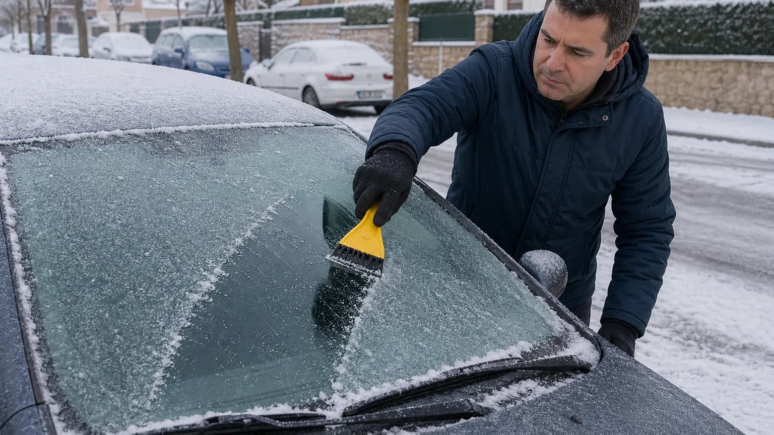 ¿Qué elemento se puede utilizar para eliminar el hielo que se encuentra en un vehículo tras una noche de nevada?