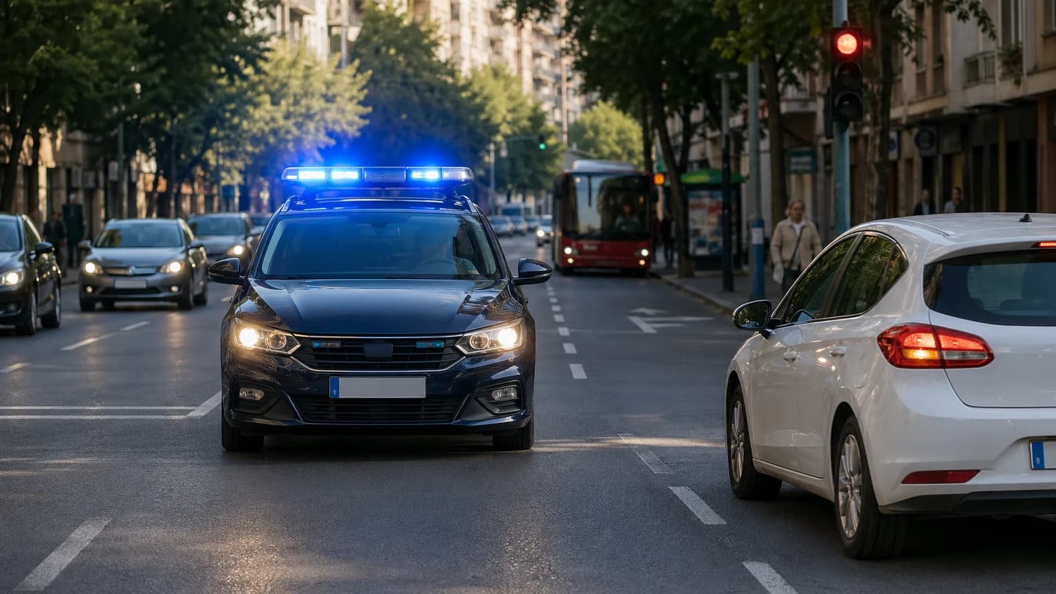 ¿De qué color son las luces de la mayoría de vehículos prioritarios policiales?