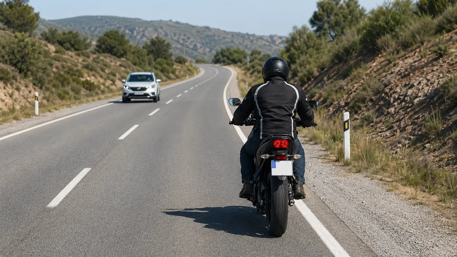 El arcén de una carretera convencional de doble sentido mide 1 metro de ancho. ¿A qué velocidad máxima podrá circular conduciendo una motocicleta?
