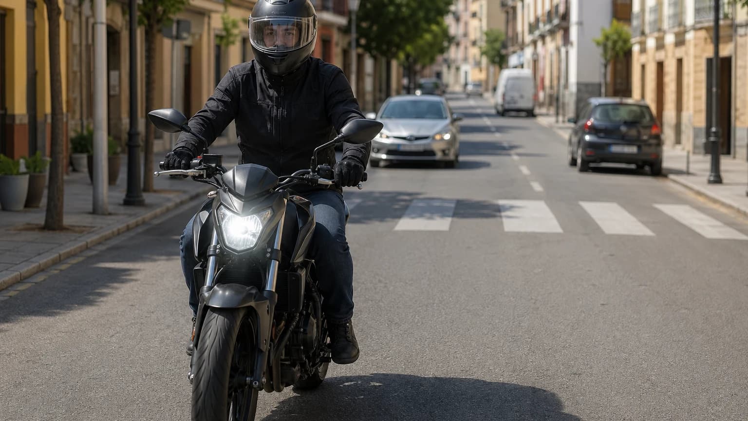 ¿Qué luces debe llevar encendidas si conduce una motocicleta por una vía dentro de poblado en horas diurnas?