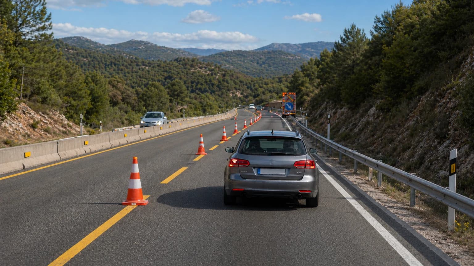 El carril izquierdo está abierto en sentido contrario al habitual. ¿A qué velocidad máxima pueden circular los vehículos que circulan por el carril derecho?