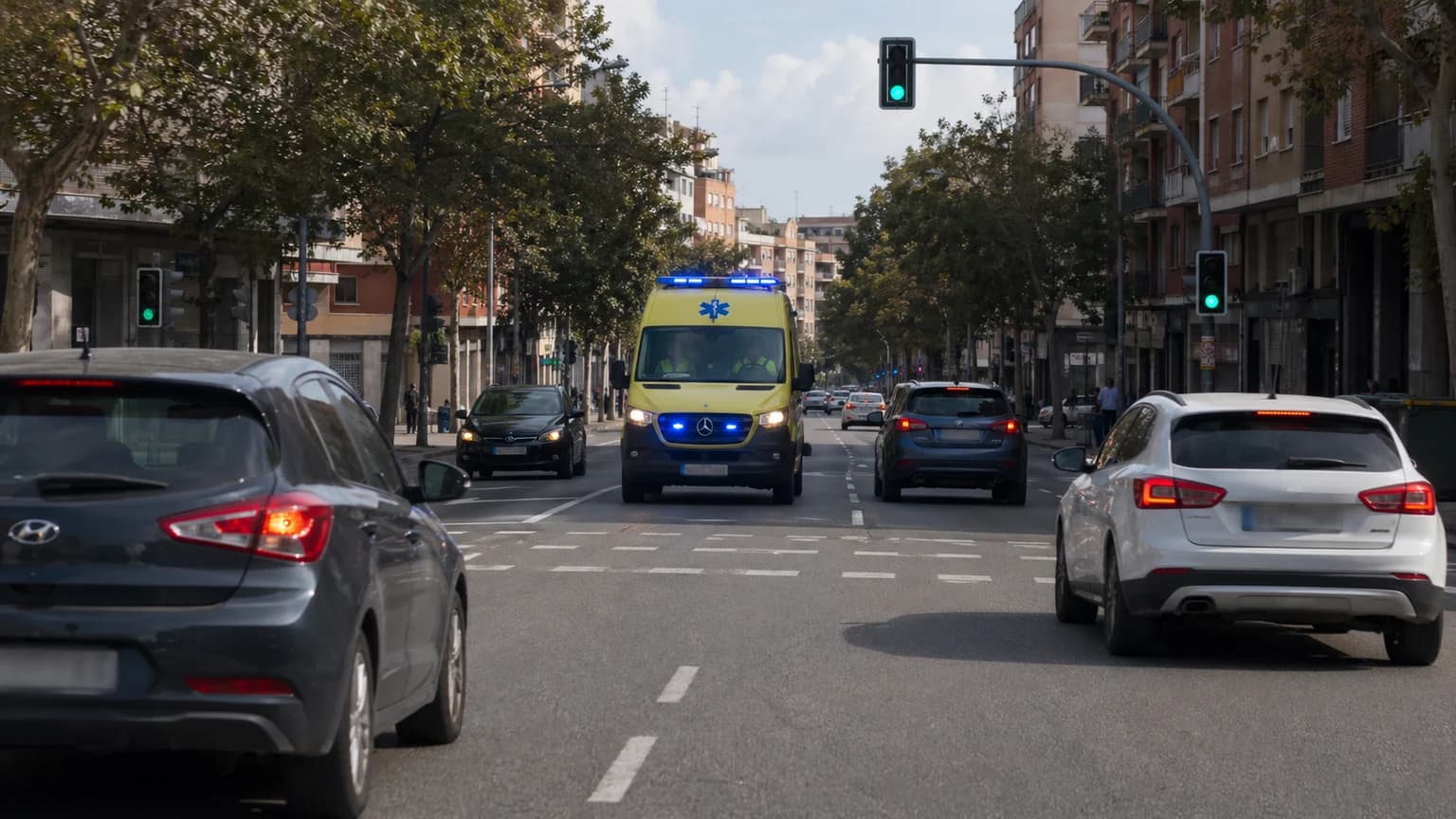 En ausencia de señalización específica, ¿qué velocidad máxima no deberá ser rebasada por los vehículos a motor en la vía urbana de la imagen?