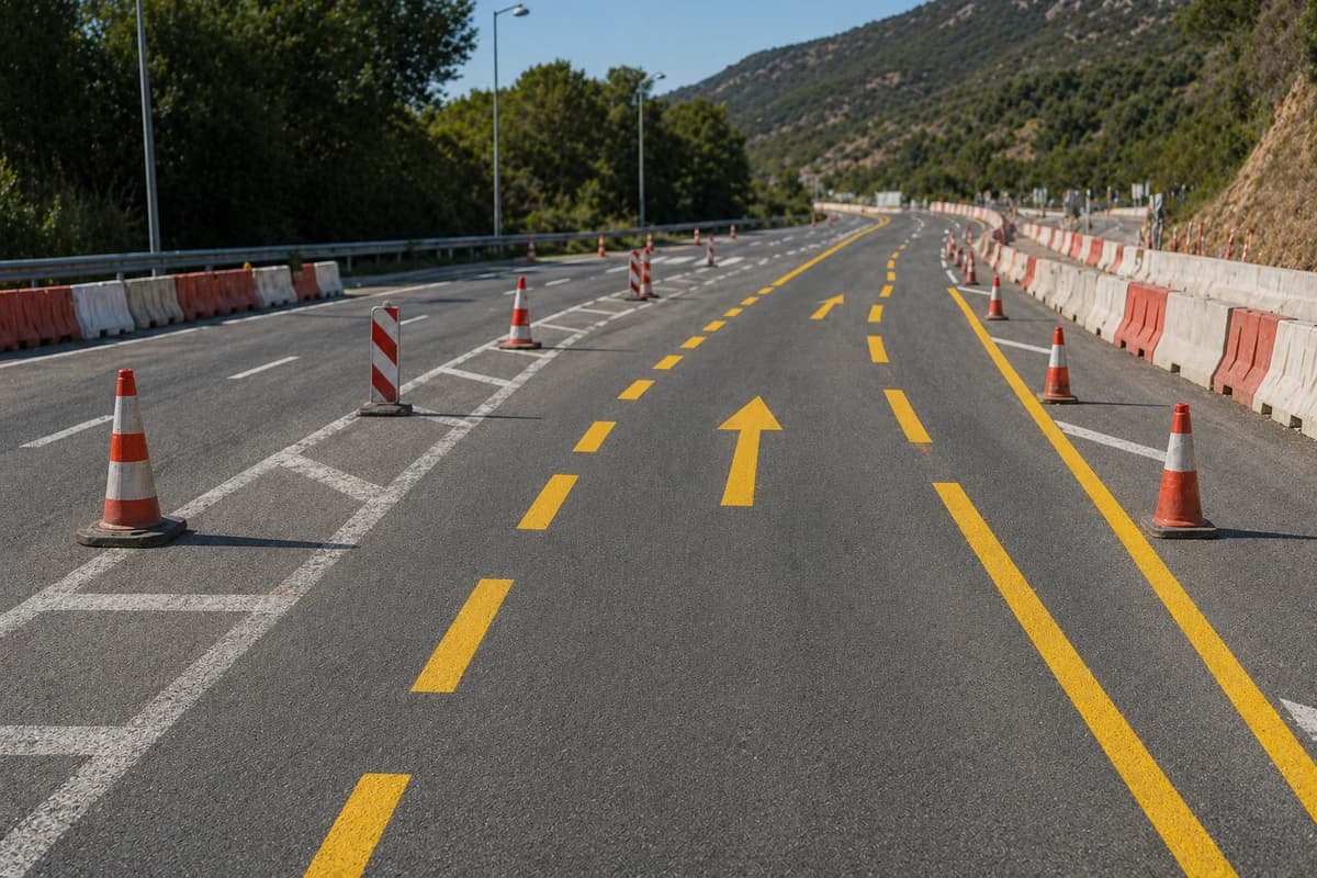 ¿De qué color son las marcas viales que señalizan tramos de obras?