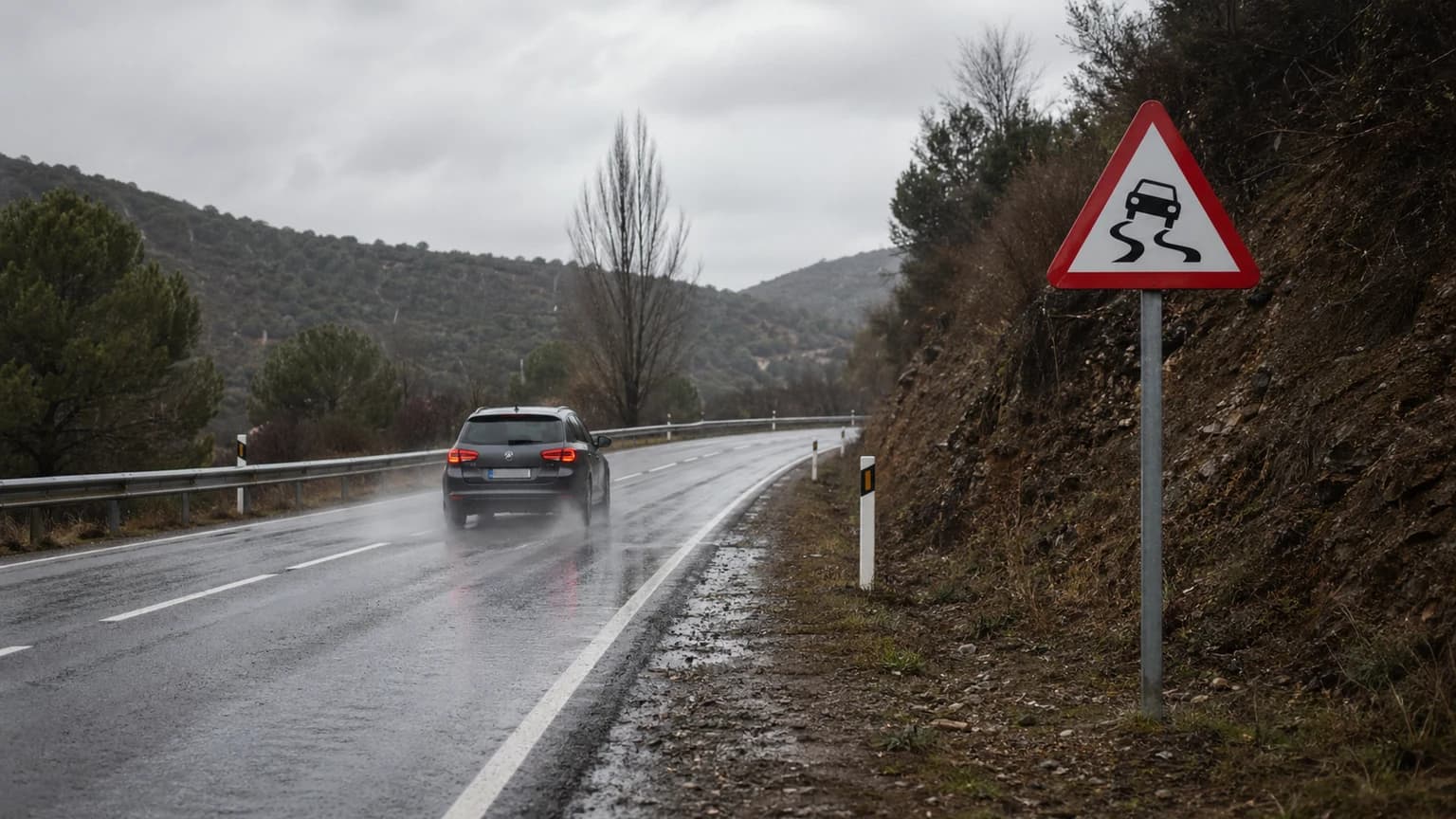 ¿De qué fenómeno meteorológico advierte la señal de pavimento deslizante?