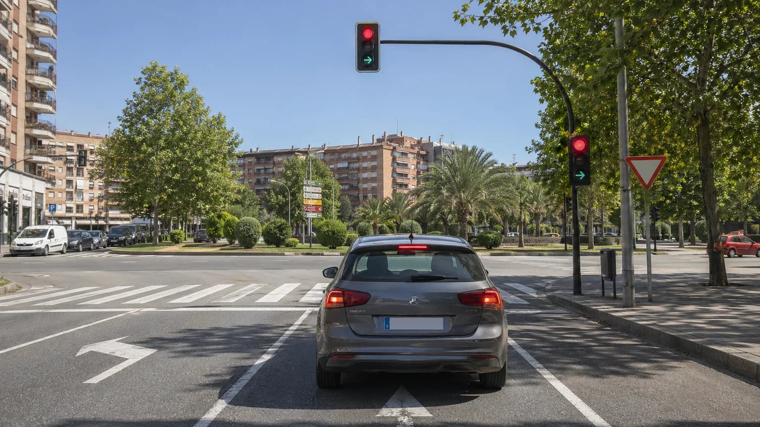 En esta situación, al turismo, ¿le está permitido continuar recto?