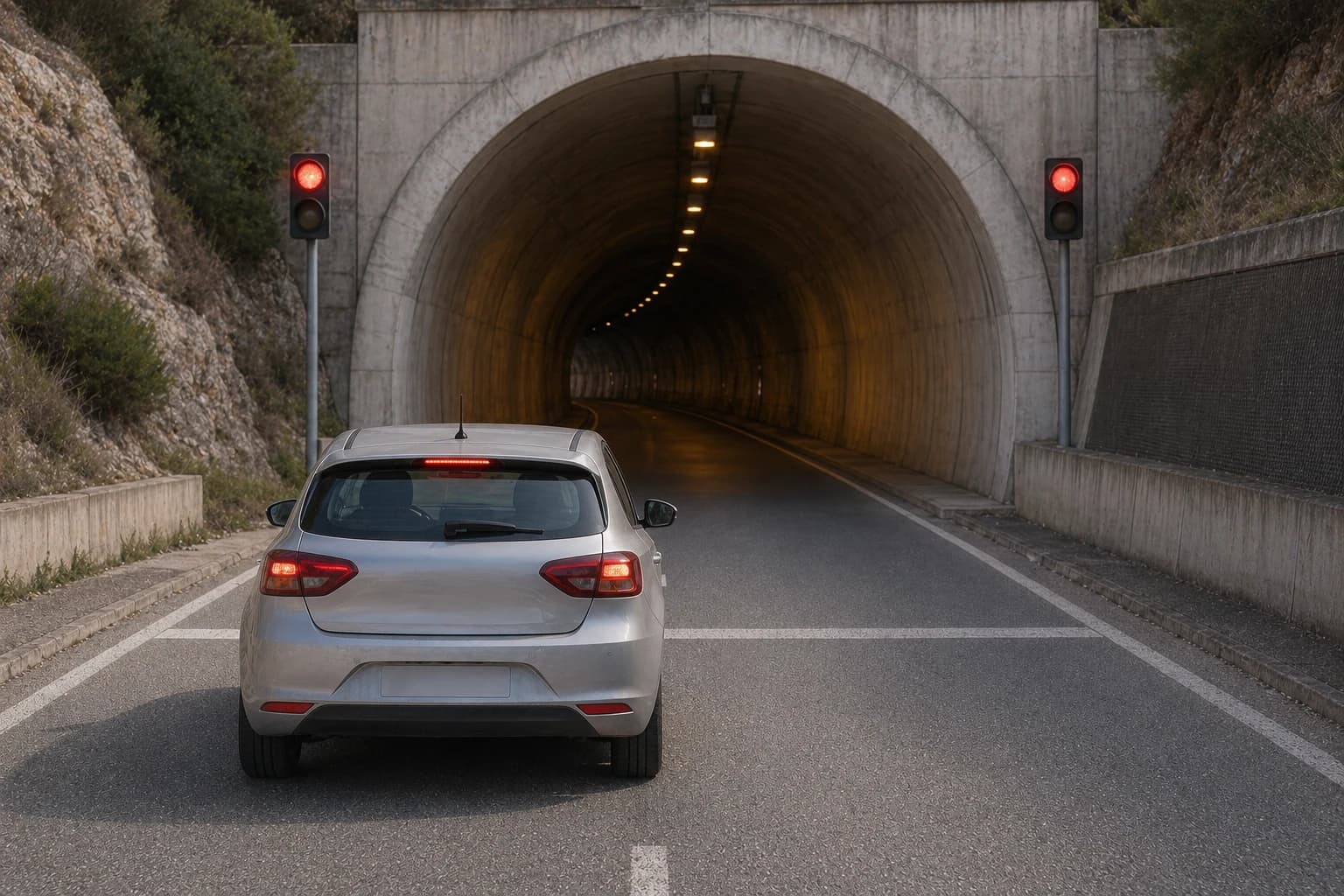 En la entrada de un túnel observa estos semáforos en rojo, ¿qué debe hacer?