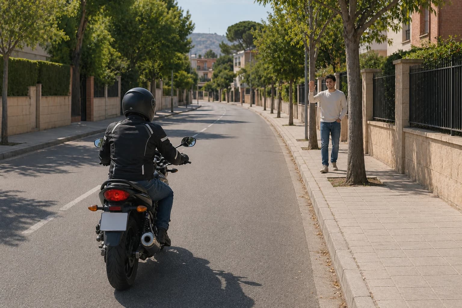 Circulando con su motocicleta, observa un conocido que circula por la acera. ¿Le está permitido utilizar las señales acústicas para saludarle?