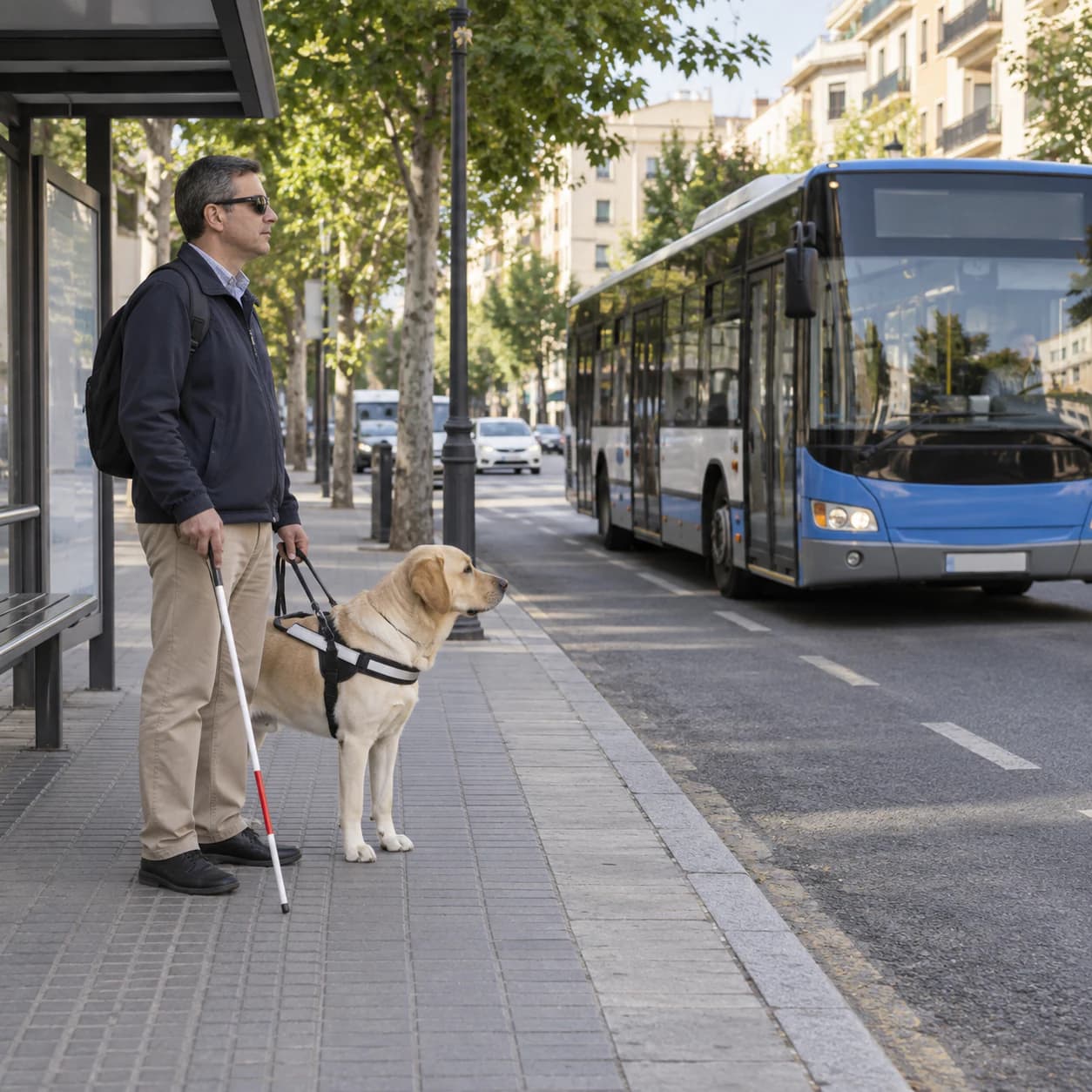 A blind person wants to board a public-service bus with their guide dog, recognised and identified as an assistance dog and meeting the applicable access conditions. Must you allow them to board?
