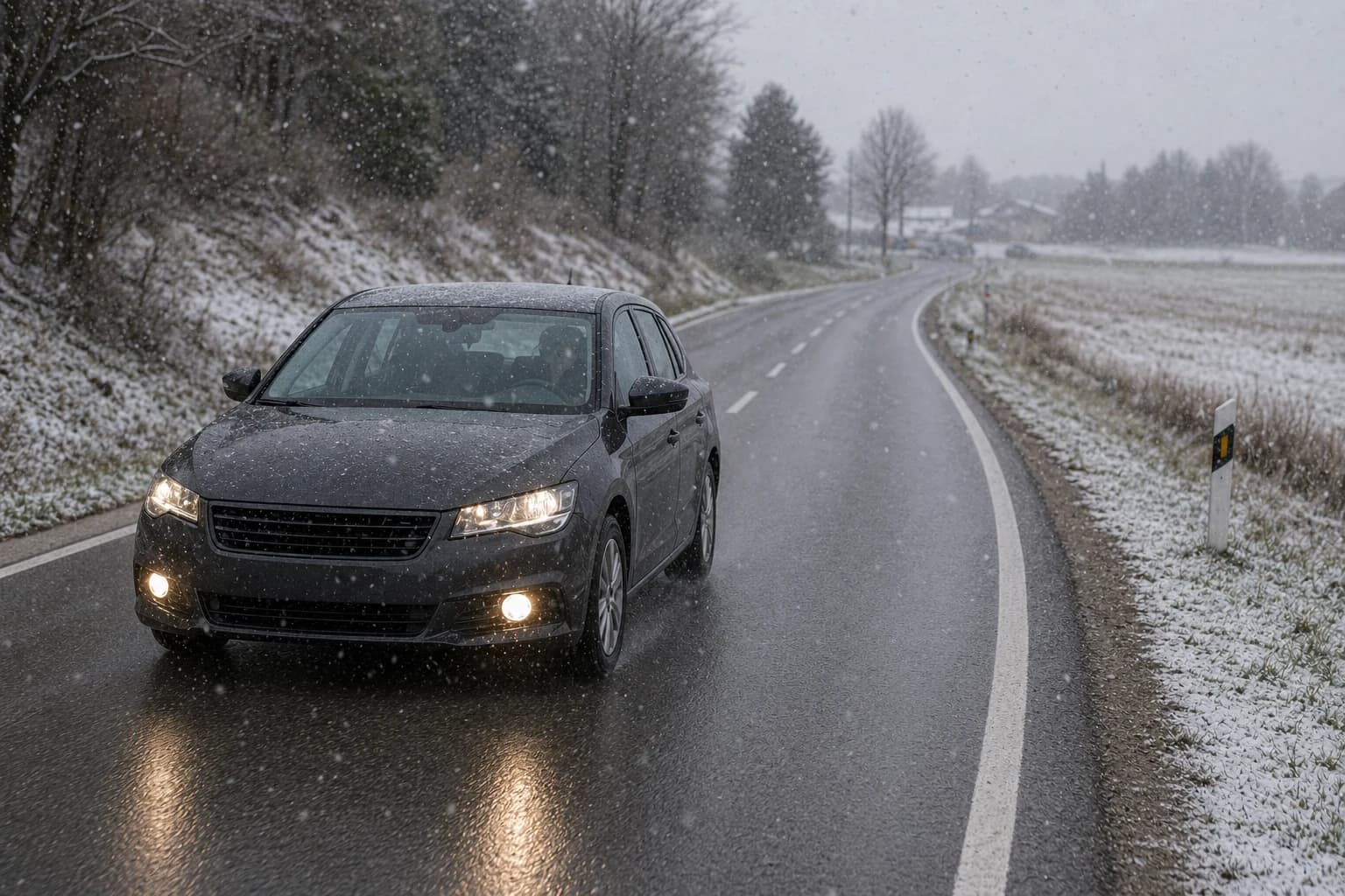Usted conduce en una carretera que conecta dos localidades y observa que está nevando ligeramente. ¿Puede utilizar la luz antiniebla?
