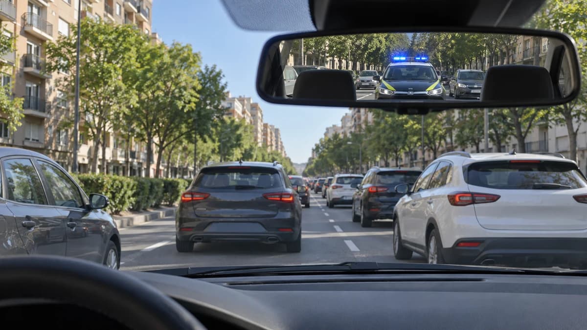 On a congested urban road, a police vehicle approaches on an emergency call. What must you do?