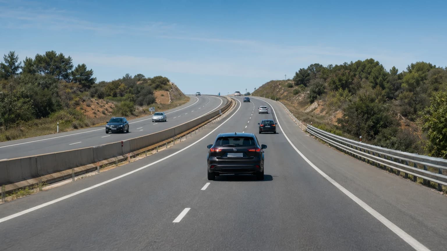 ¿Está permitido adelantar en una curva o cambio de rasante de visibilidad reducida en una vía que tiene dos carriles para cada sentido?