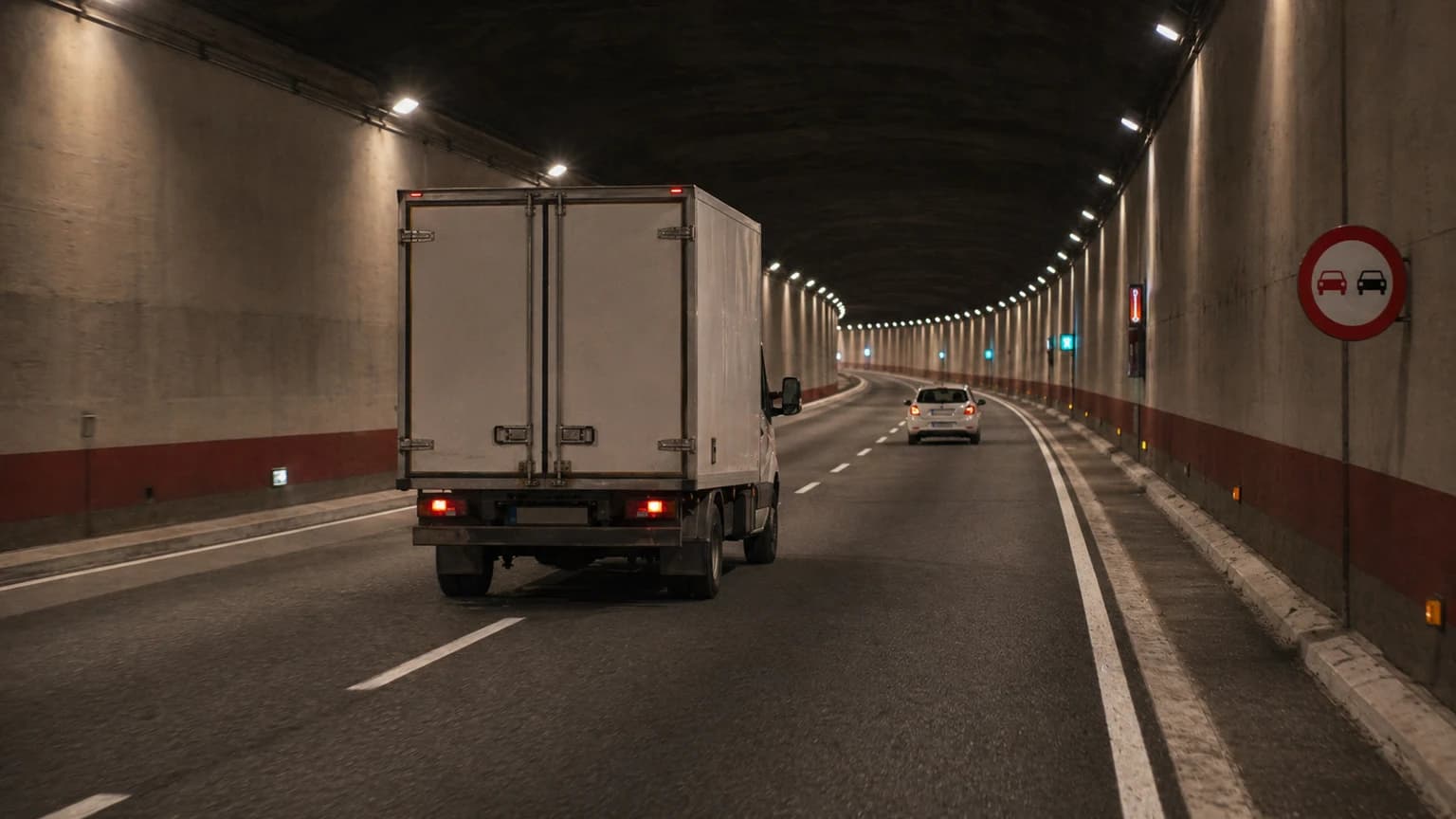 Conduce un camión de MMA inferior a 3.500 kg por el interior de un túnel en el que está prohibido adelantar, ¿qué distancia de seguridad debe mantener con el vehículo que circula delante?