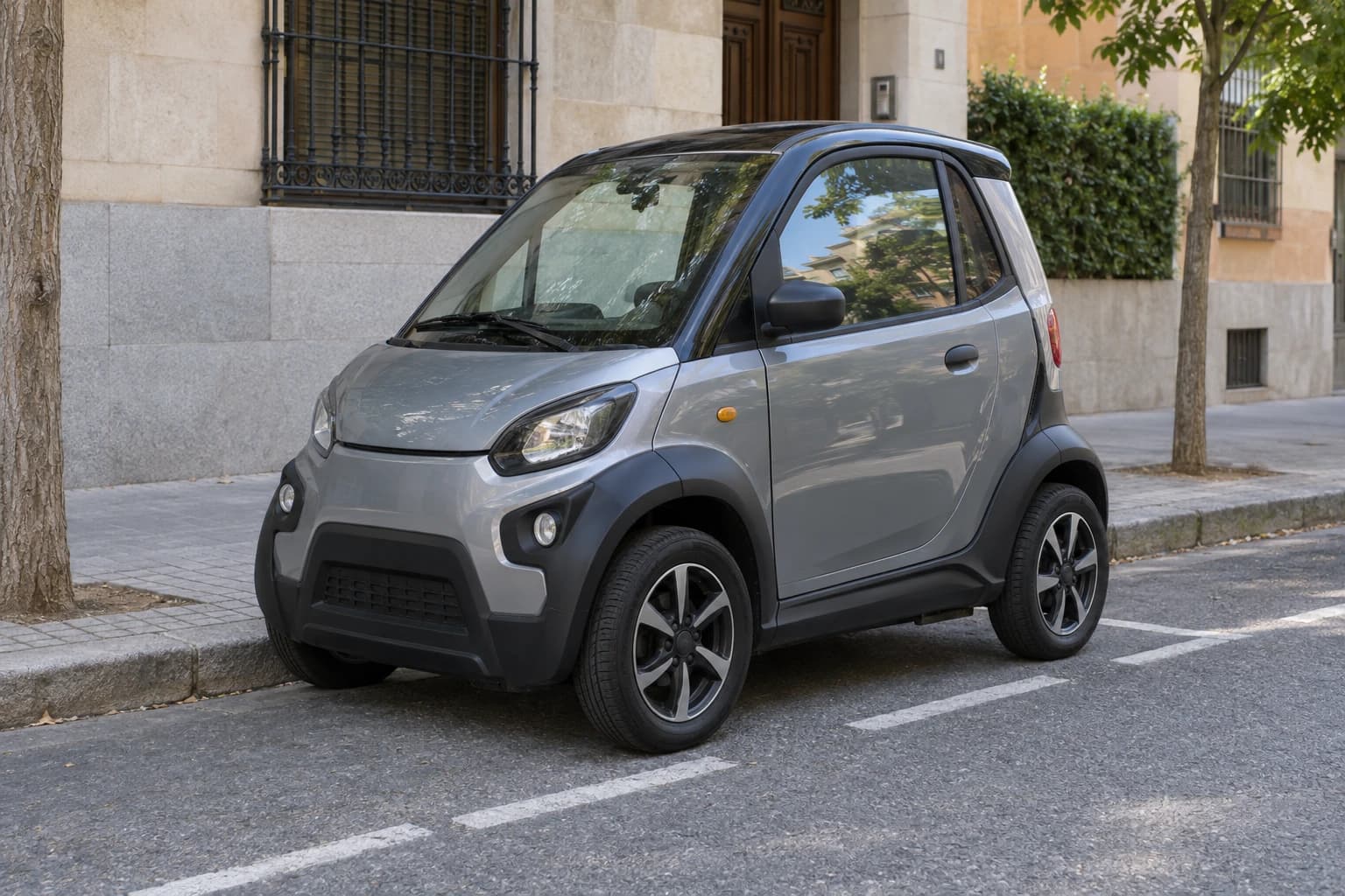 A cabined quadricycle has self-protection structures and seat belts, both recorded on its technical inspection card. Its passenger wears the seat belt. Must that passenger wear a helmet?