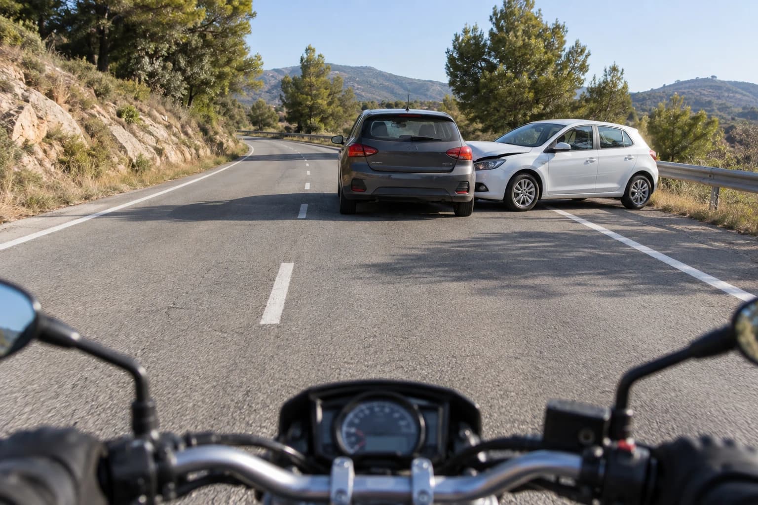 A motorcyclist witnesses a crash with injured people who are not yet receiving help. They can assist without creating further danger. Must they provide or request help for the victims?