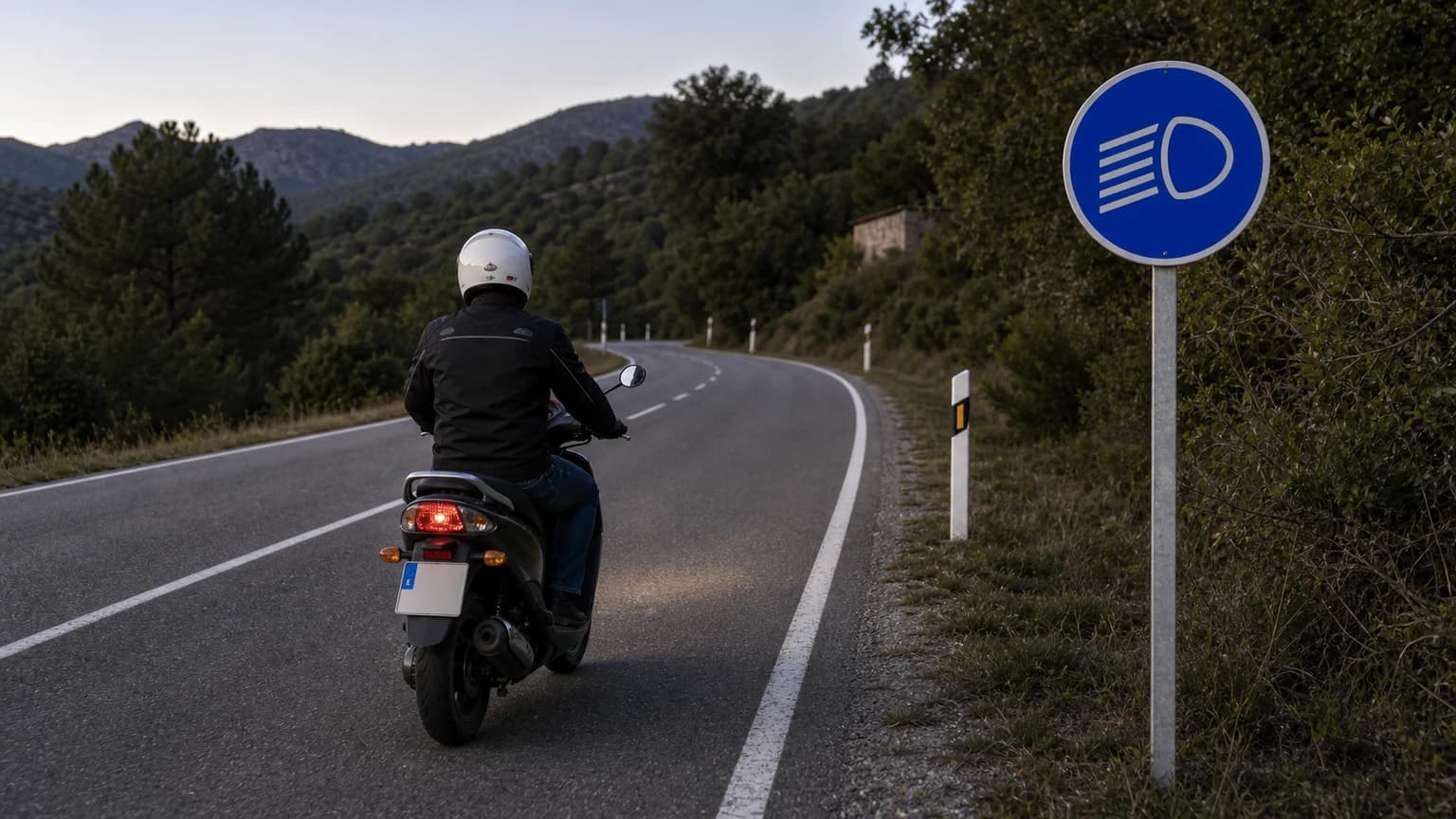 Esta señal, ¿qué luz, como mínimo, obliga a llevar encendida?