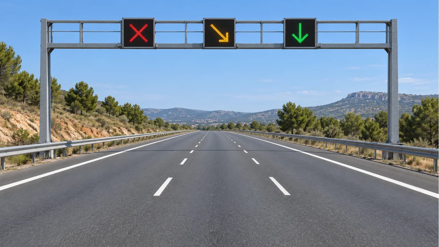 In this photograph, which lane remains open for continued travel?