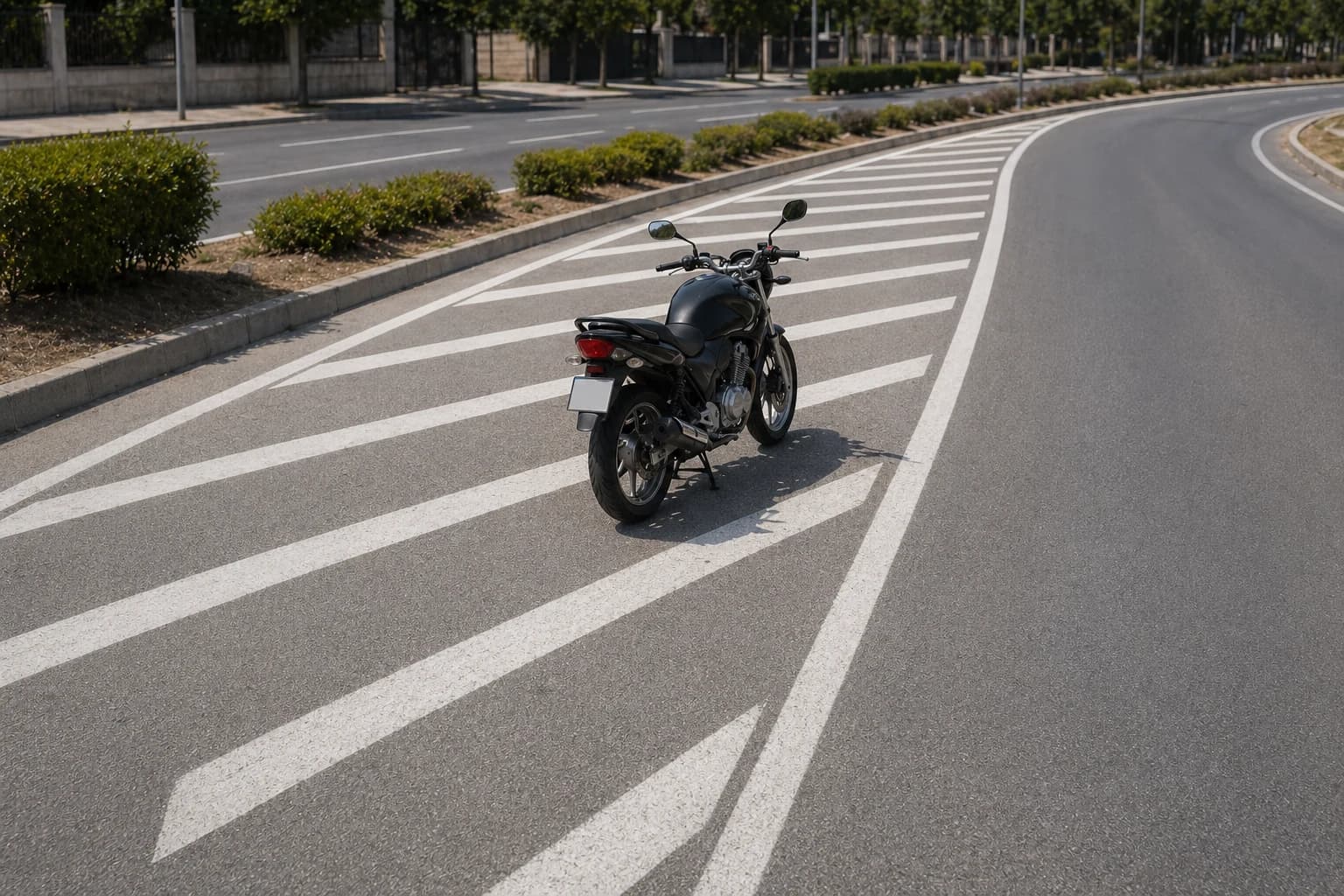 ¿Puede estacionar su motocicleta sobre el cebreado que se observa en la fotografía?
