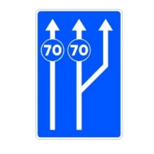 After the widening to three lanes shown by the sign, you travel normally at 60 km/h, with no exceptional reason requiring another speed. Which lane may you use while maintaining that speed?